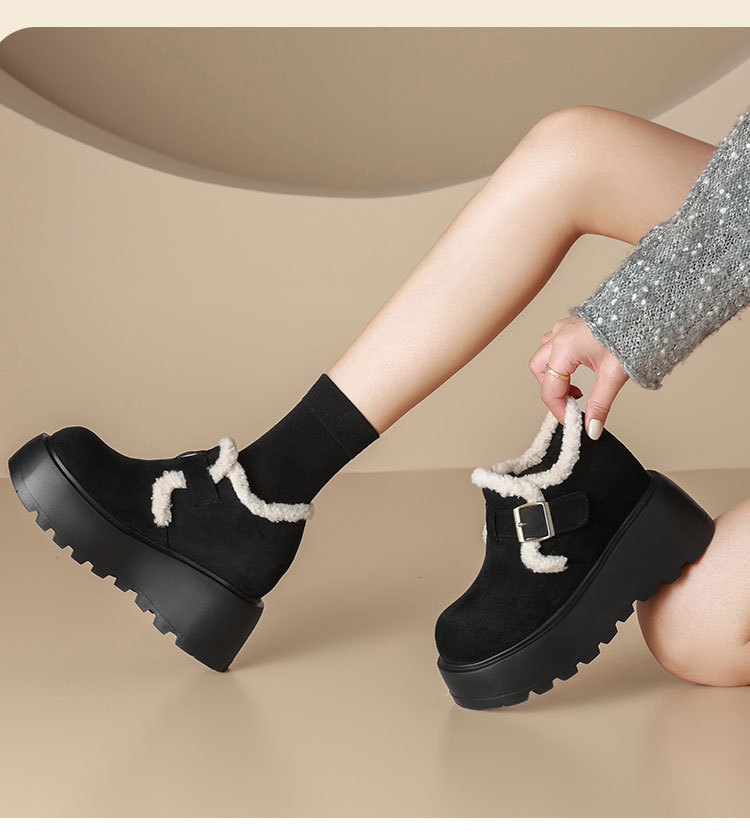 厚底勃肯鞋女2025冬新款英伦风小皮鞋加绒雪地靴10cm内增高乐福鞋详情25