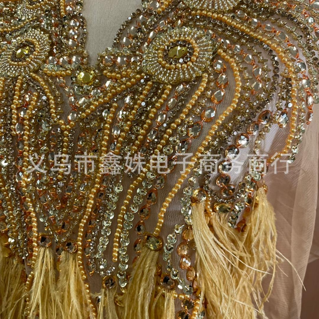 2022羽毛新款 56X100cm深V款婚纱礼服手工钉珠贴花详情9