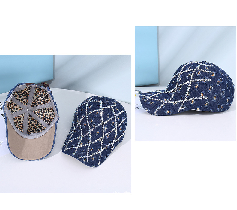 个性潮流牛仔破洞棒球帽时尚水钻菱格鸭舌帽街头潮人遮阳防晒帽子详情17