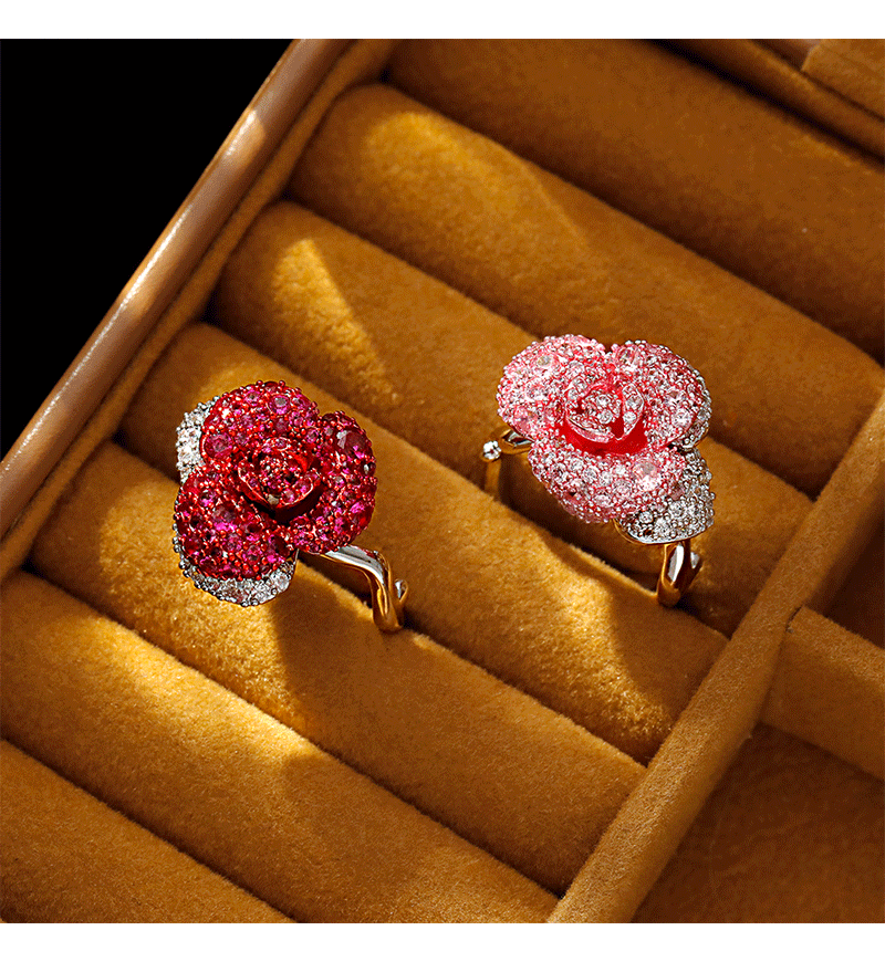 Hyacinth vintage harbor wind rojo rosa anillo moda temperamento ligero lujo superflash cien cierre anillo 2025 shake yin boom pic 7