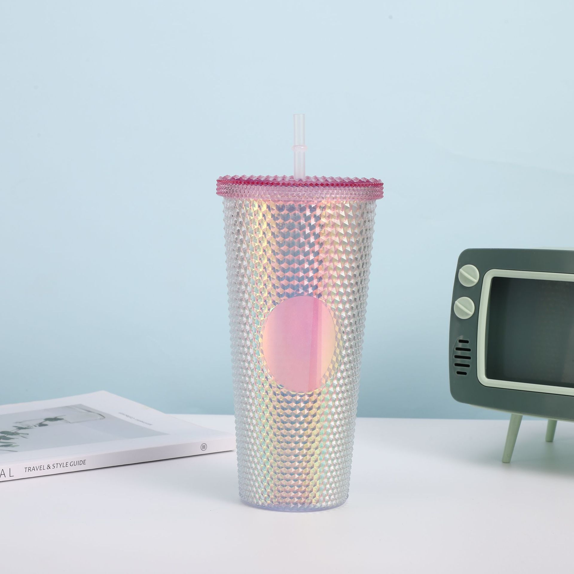 Cross-border Star Dad Double-layer Durian Cup, large-capacity plastic Straw Cup, Creative Star Bar High Appearance Level, Prickly water cup pic 9