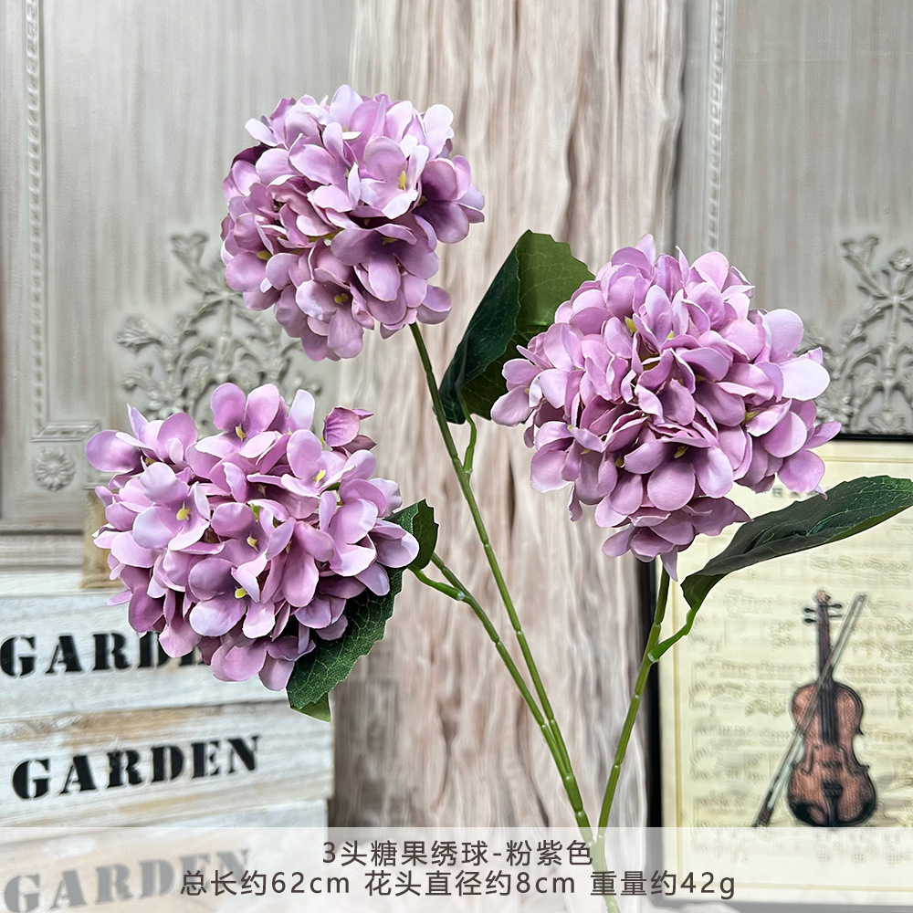 仿真3头糖果绣球假花婚庆用花束手工花艺婚礼堂造景diy花墙地排花详情9