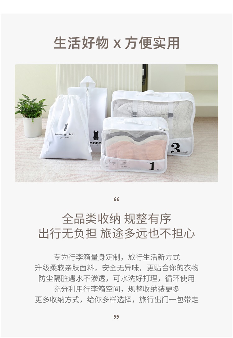 Travel storage bags, 7-piece set for portable clothing storage, makeup and toiletries bags, and luggage compartments during business trips and travels pic 2