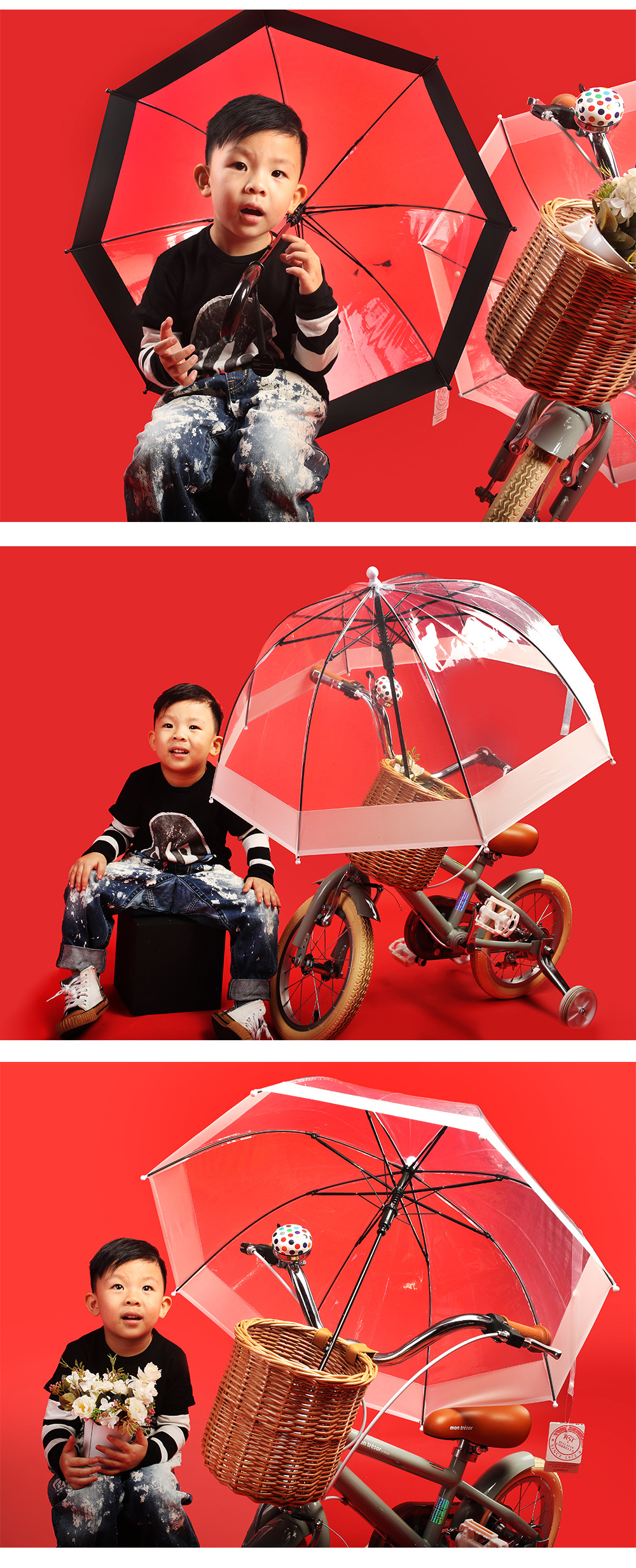星宝可印刷logo儿童伞清晰透明黑边伞厂家现货批发50cm8骨自动伞详情15