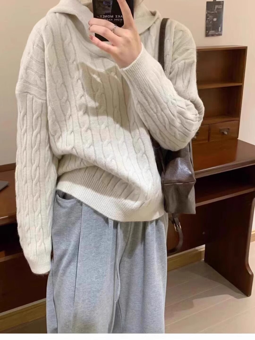 100羊毛连帽针织衫女冬休闲慵懒麻花帽衫毛衣显瘦内搭休闲羊绒潮详情10