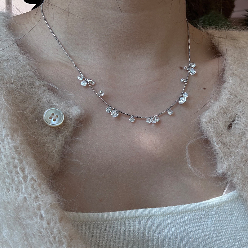 925纯银水滴圆形锆石项链女简约时尚小众设计精致气质锁骨链7611A详情10