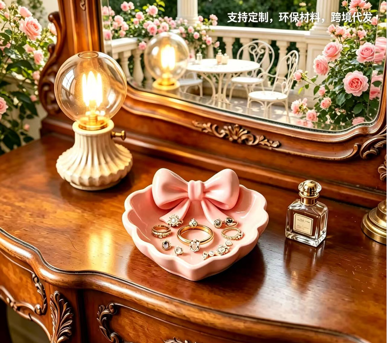 3D打印轻奢蝴蝶结饰品收纳盘少女风创意家居装饰可爱褶边珠宝盘详情2