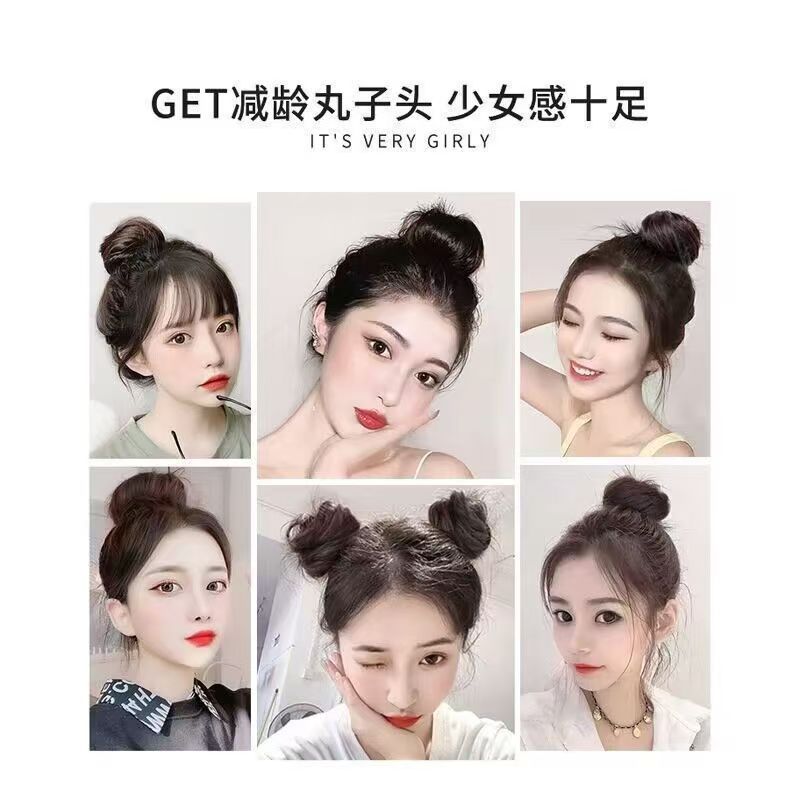 现货批发假发女丸子头单层直发圈头绳仿真发丝化纤发圈假发发圈详情2