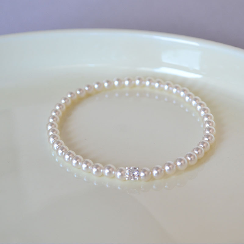 法式优雅小众设计仿家高亮珍珠闪钻日常简约气质弹力手链戒指女详情6