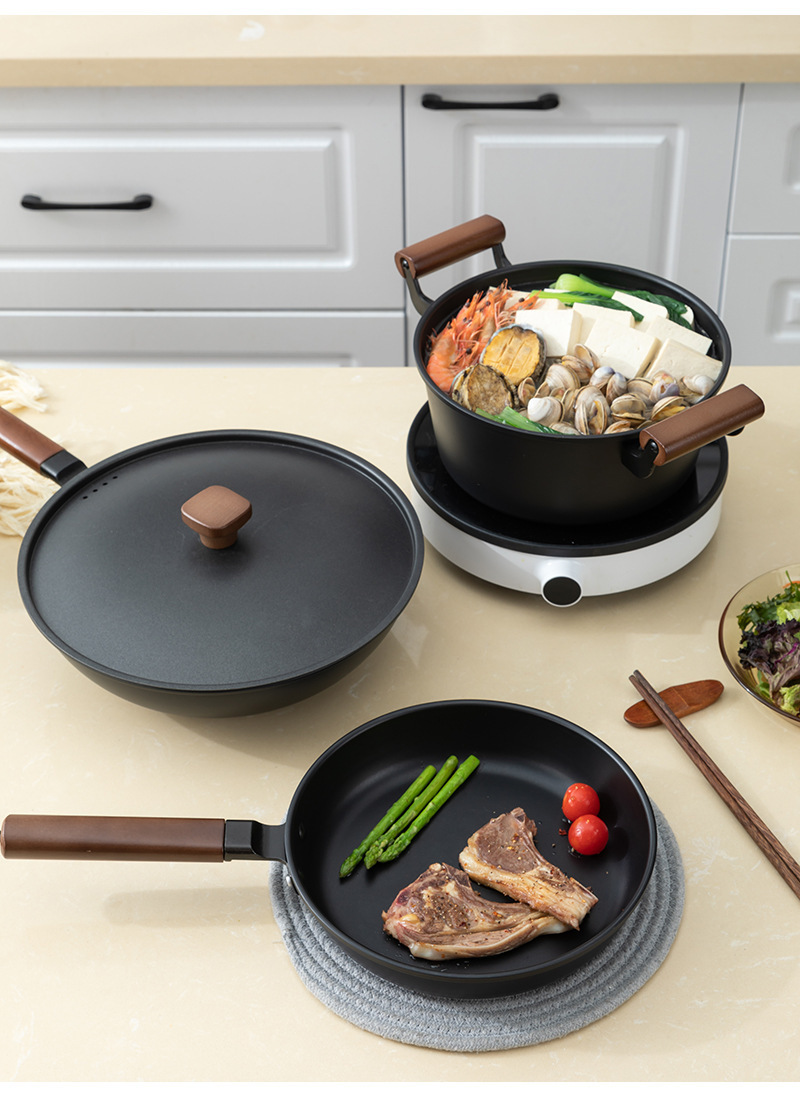 跨境加厚老铁锅不粘锅具四件套铸铁炒锅厨房高档礼品组合套装批发详情9
