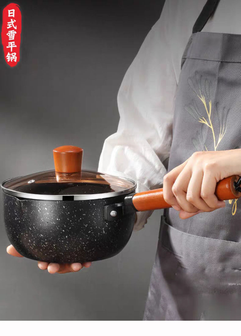 Japanese-style snow flat pot, small pot, household noodle cooking, instant noodle soup pot, hot milk pot, non-stick pot, induction cooker and gas stove are suitable pic 2