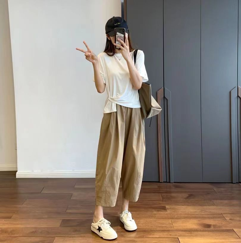 薄款阔腿九分裤女夏纯棉休闲直筒萝卜裤小个子日系显瘦宽松工装裤详情19