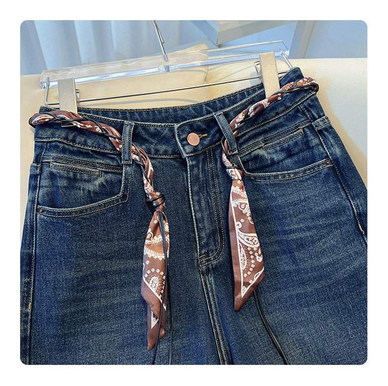 复古蓝加绒阔腿牛仔裤女春秋款2026新款复古宽松垂感小个子直筒裤详情11