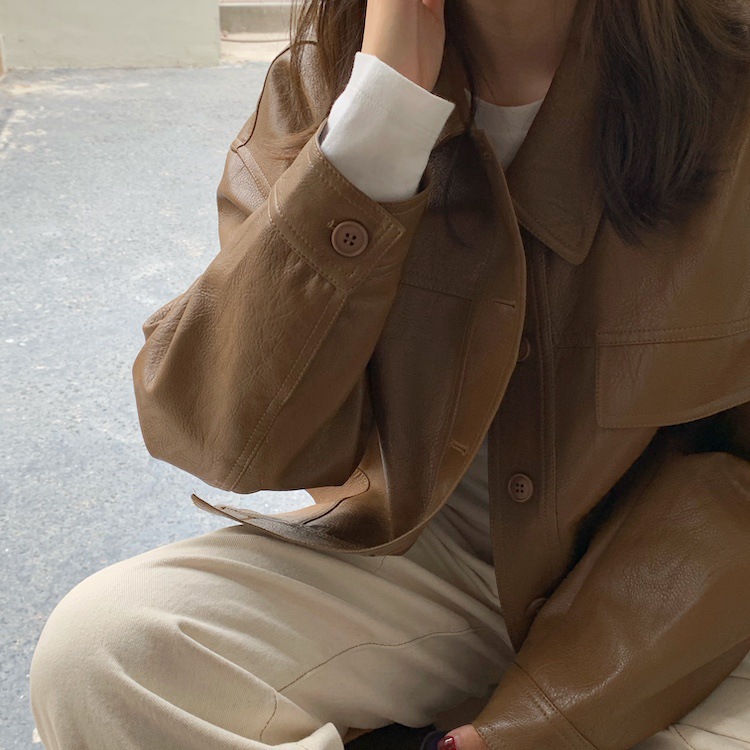 宽松皮衣女2023春秋新款韩版时尚休闲黑色百搭单PU外套短款皮夹克详情11