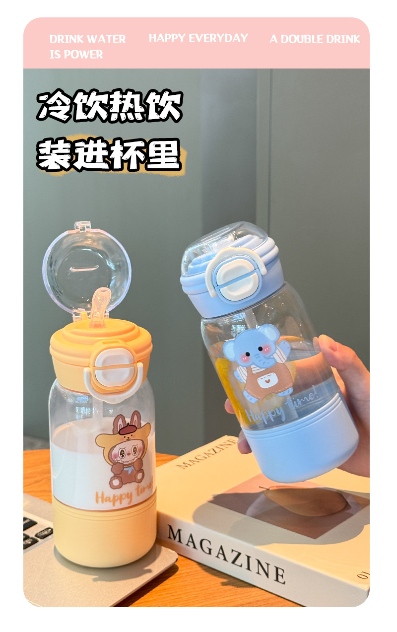 卡通儿童水杯新款夏季吸管水杯双饮便携大容量高颜值双饮塑料杯子详情5