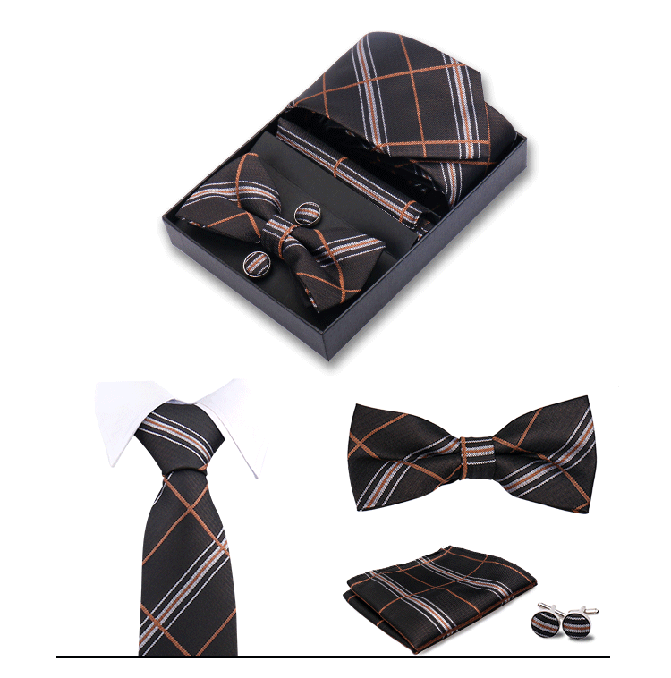 男士商务8cm领带领结口袋巾5件套礼盒装婚礼宴会条纹黑色手打领带详情9