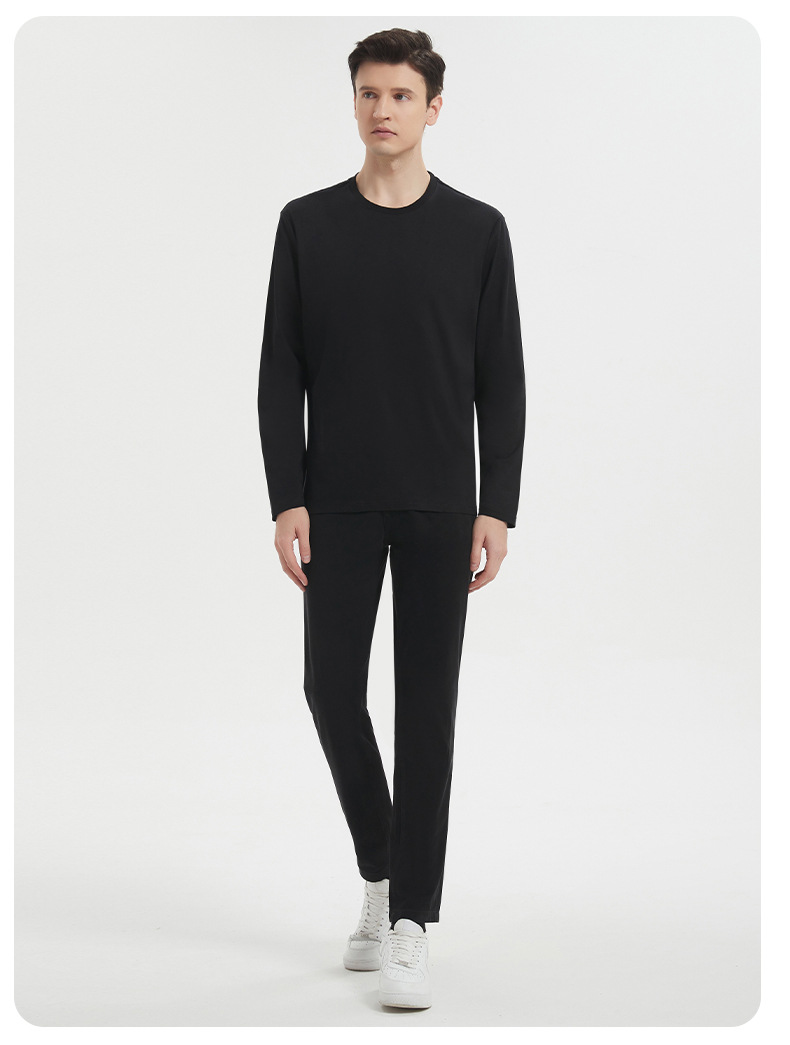 190g重纯棉棉男士春秋款纯色长袖t恤男士宽松打底衫休闲上衣服详情27