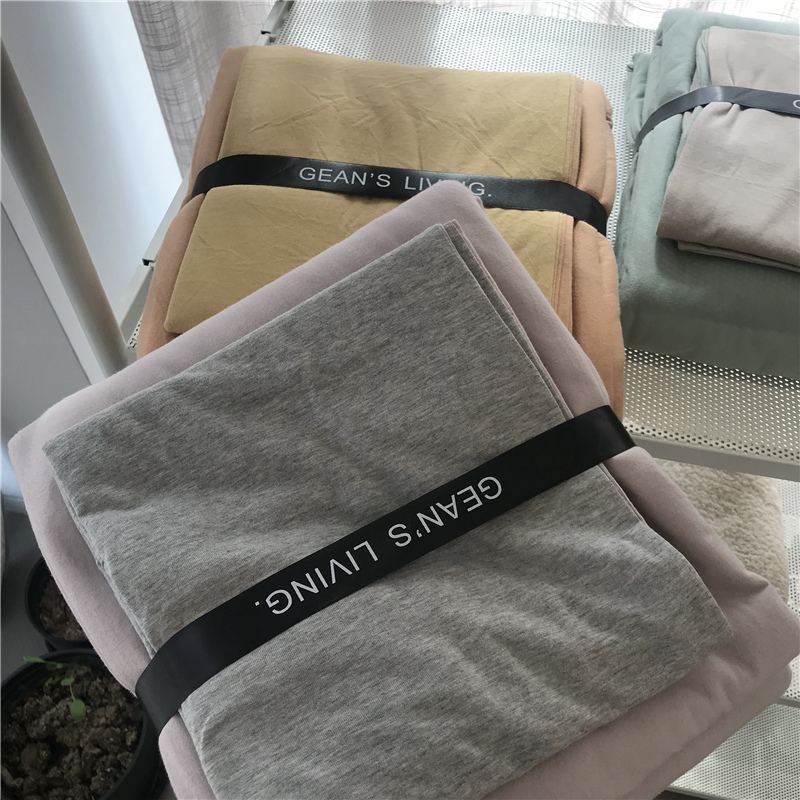 ins Japanese-style solid color all-cotton knitted cotton four-piece set, skin-friendly nude sleeping plain double-layer Indian cotton bed sheet pic 152