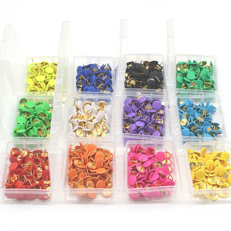 100 PP hanging box sets of color-coated plastic-coated thumbtacks, rubber-coated press nails, stationery nails, cork board wall nails, drawing board thumbtacks pic 2