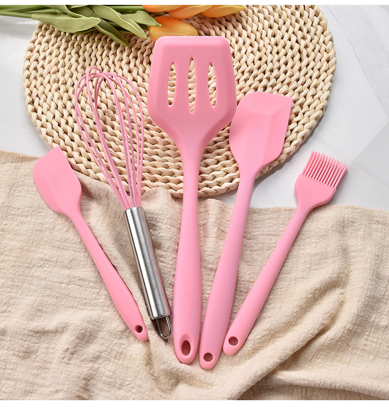 跨境硅胶烘焙5件套 现货包含刮刀油刷铲子打蛋器 耐高温烘焙工具套装 烘焙刮刀一体设计详情11