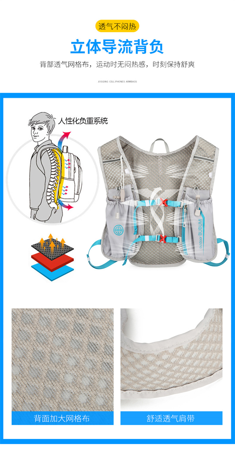 新款多功能尼龙跑步背包 安全反光运动背包水袋背包 骑行包详情9