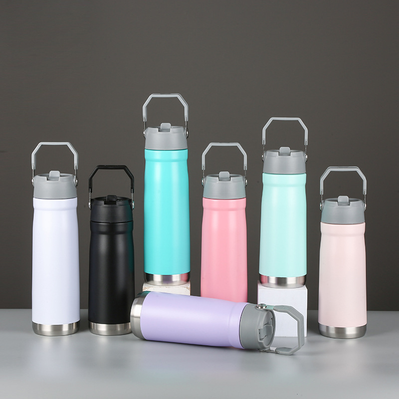Cross-border heat collection 304 stainless steel insulated cup, straw water cup, portable outdoor sports water bottle, can be printed with LOGO pic 1