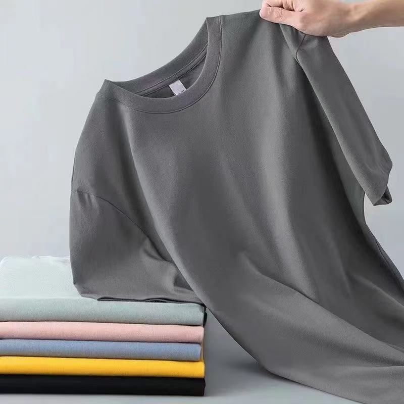 320G heavy-duty short-sleeved T-shirt for men, loose pure cotton base layer, high-end small neckline, solid color American-style T-shirt for both men and women, half sleeve pic 24