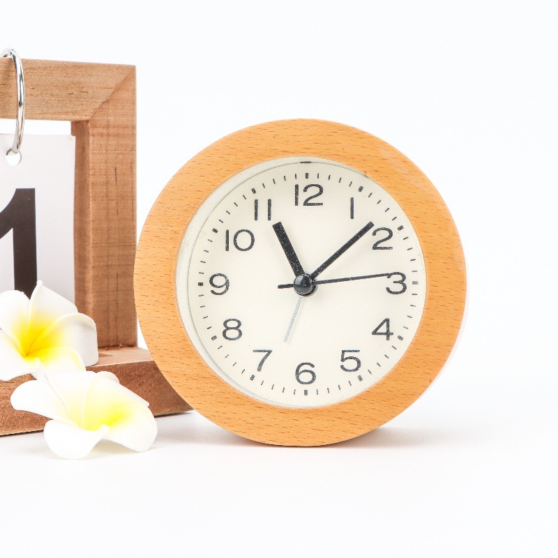 简约实木闹钟原木时钟创意夜光起床神器学生贪睡懒人多功能详情8