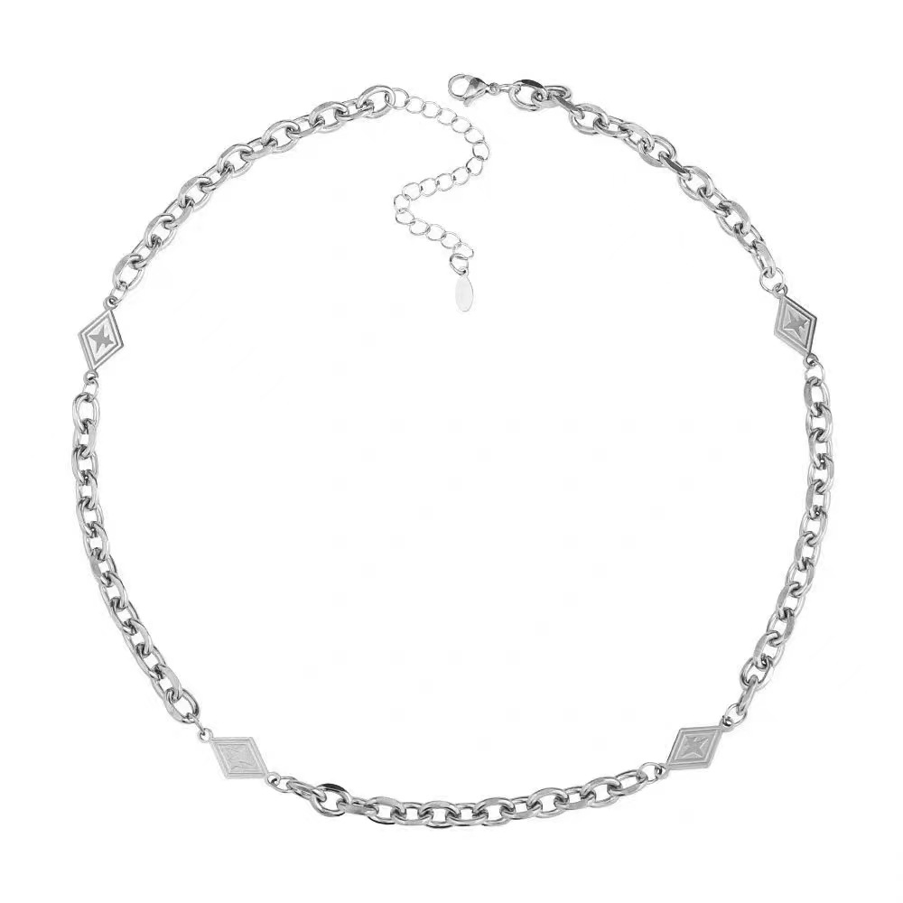 钛钢星芒菱形项链男女百搭潮牌不掉色冷淡风潮嘻哈链子配饰毛衣链详情8