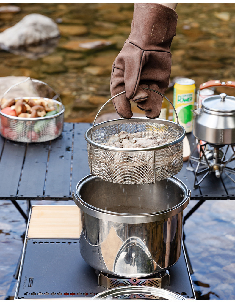 柯曼CC-22大沥水篮户外304不锈钢洗菜盆野营折叠提手洗菜盆滤水篮详情10