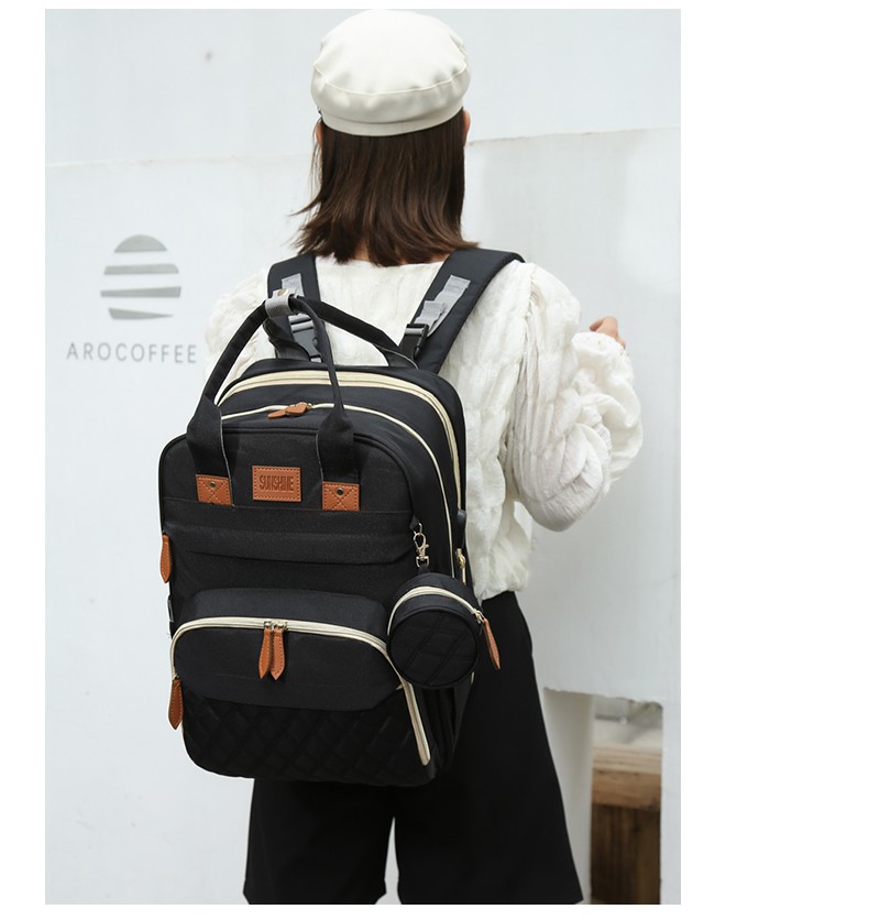 跨境高级感双肩背包多功能妈咪包母婴外出轻便大容量折叠婴儿床包详情21