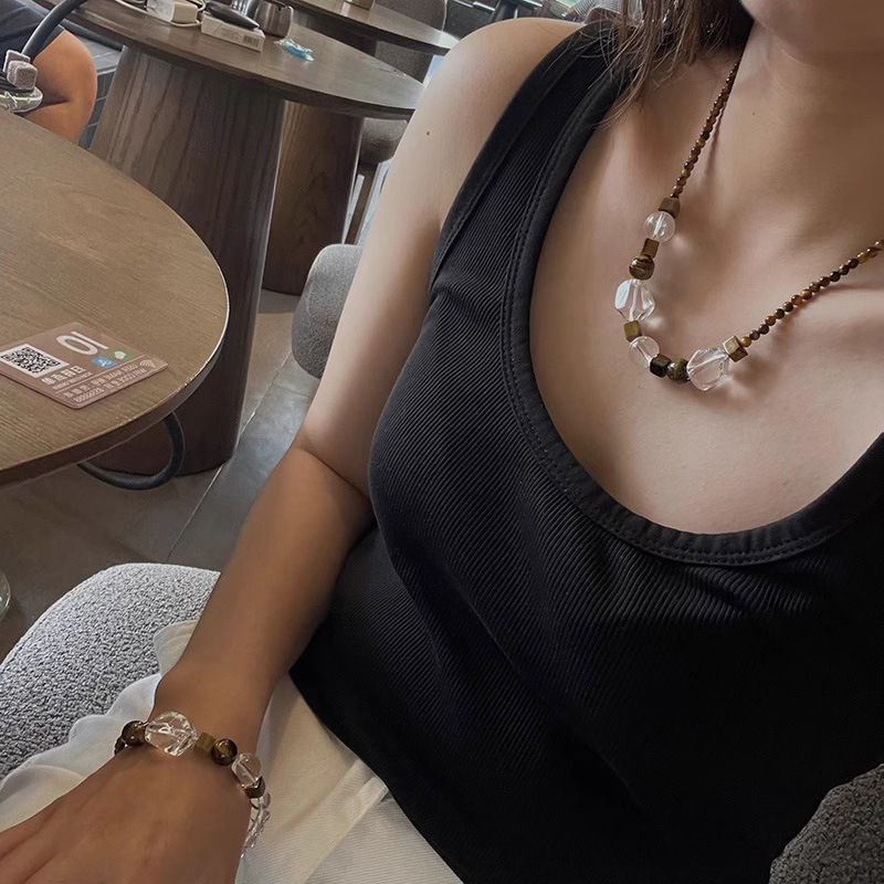 混搭圆珠天然原石手链白水晶玛瑙虎眼石多宝项链叠戴百搭手串简约详情4