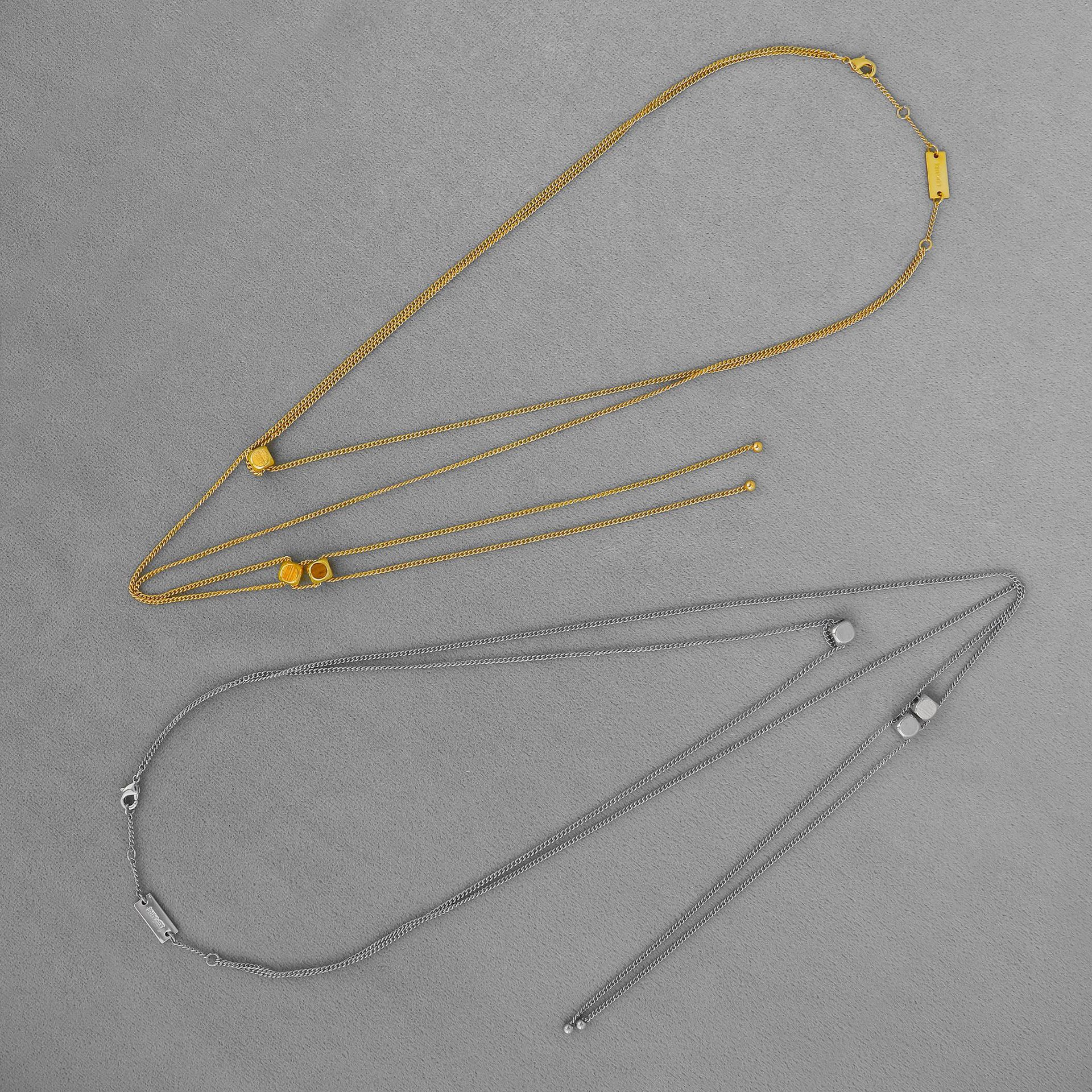 LEMA*家可抽拉项链 法式冷淡风简约气质双层叠戴长款方块锁骨链详情4