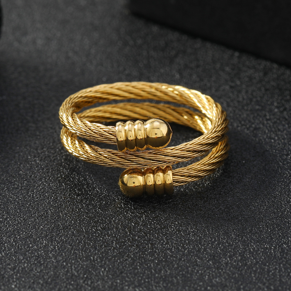 欧美跨境 简约个性不锈钢缆线戒指饰品女 开口可调节小众情侣指环详情10