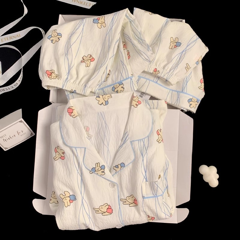 可爱小狗睡衣女款夏季云朵棉短袖短裤三件套少女休闲可外穿家居服详情33