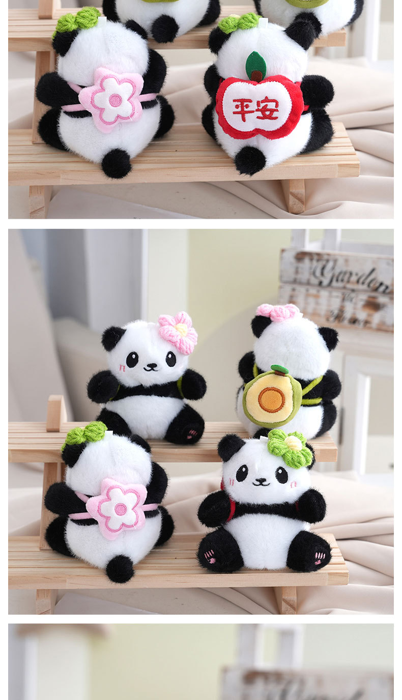 Cute little panda plush toy backpack, souvenir, internet-famous cultural and creative fruit series bag, keychain, small pendant pic 6