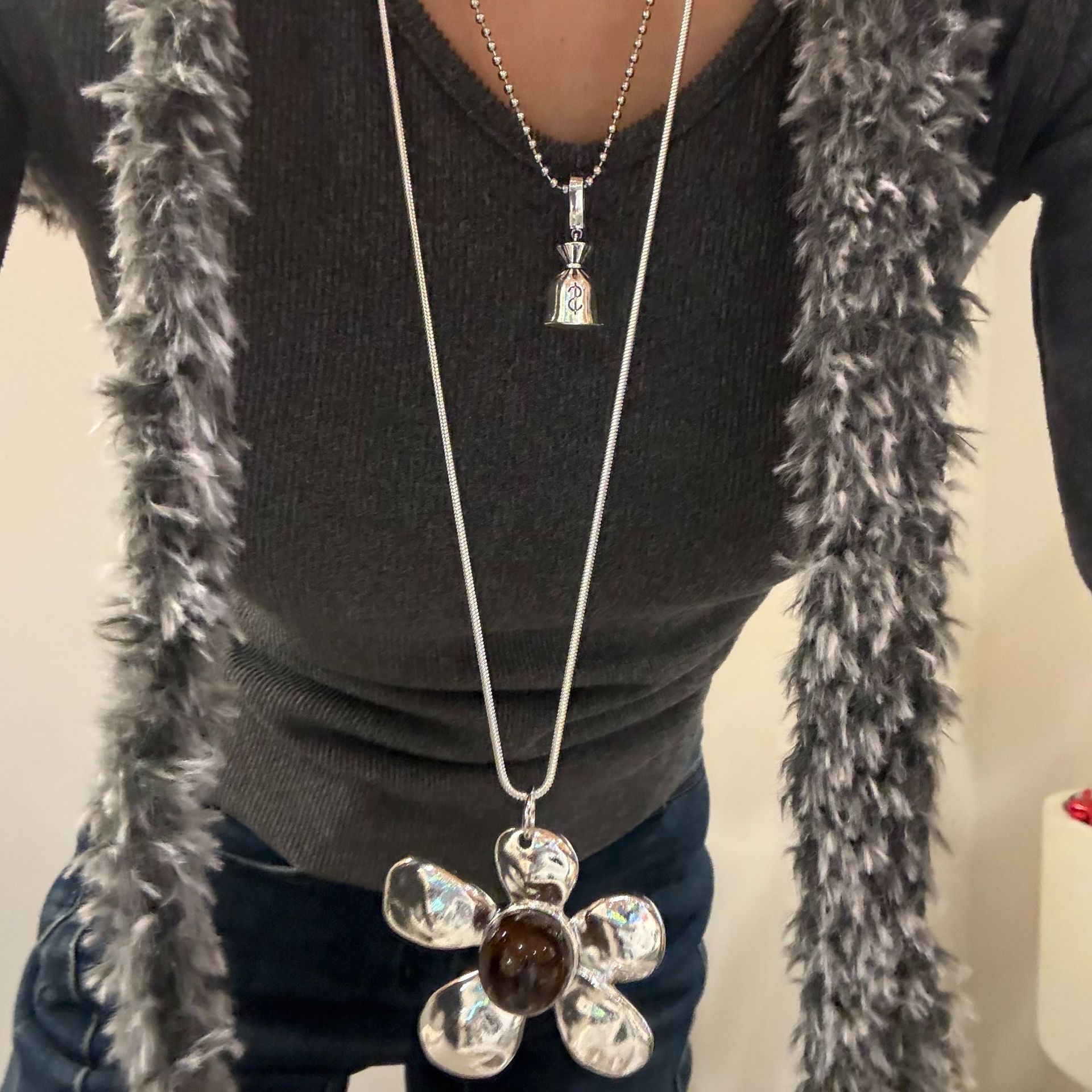 跨境专供亚马逊钛钢项链长款钱袋项链花朵仿古时尚百搭毛衣链项链详情14