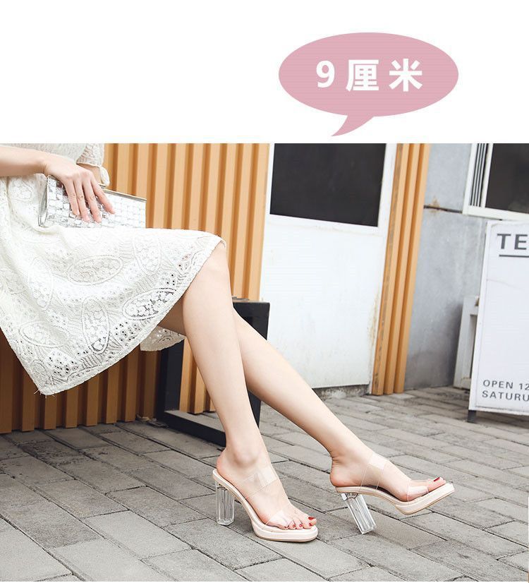 高跟鞋女2024夏季新款防水台一字带不累脚粗跟水晶拖鞋女凉鞋女鞋详情21