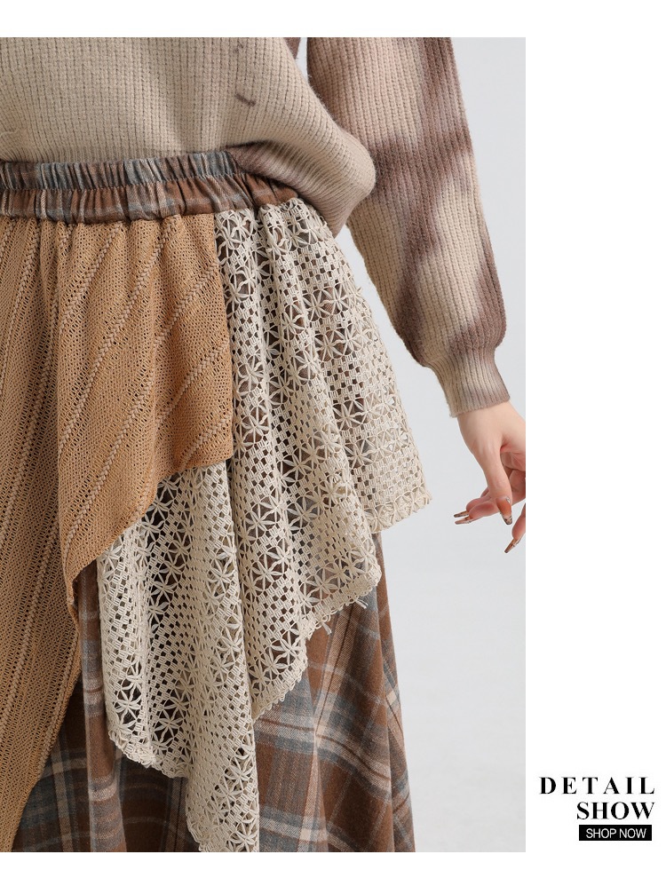 Forest-themed retro checkered skirt for women 2025 new autumn and winter design, irregularly pieced high-waisted A-line long dress pic 37