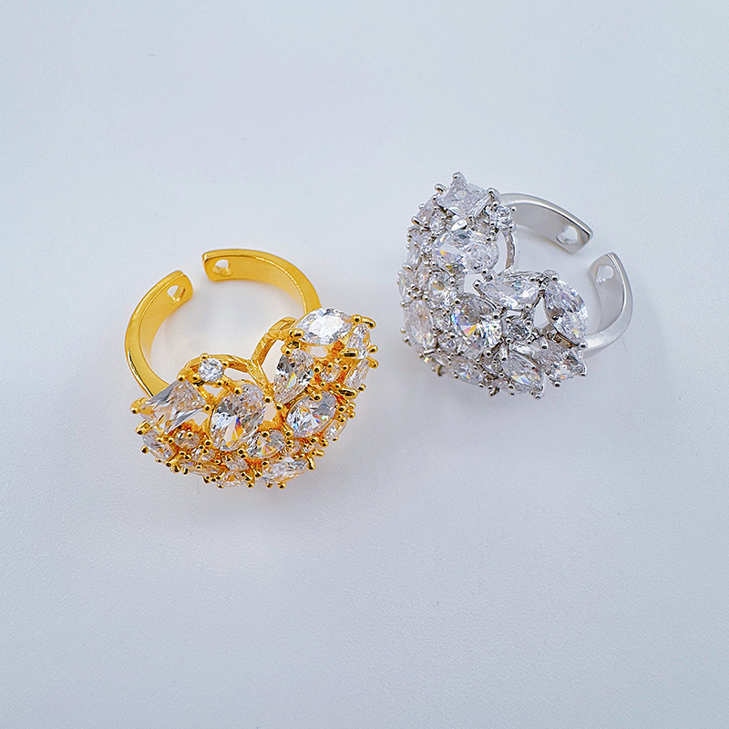 跨境新款亚马逊锆石活口戒指个性奢华爱心满钻戒指时尚气质开口戒详情9