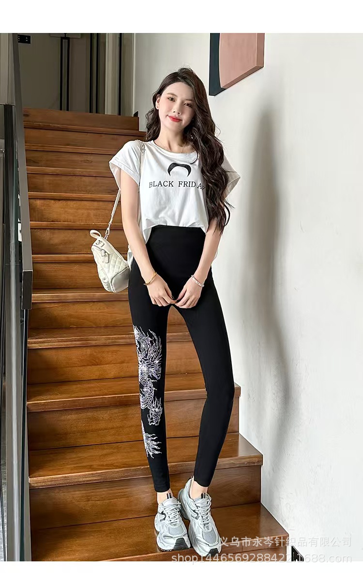 龙凤烫钻打底裤莫代尔高弹力裤高腰提臀运动健美裤铅笔裤秋冬加绒详情25