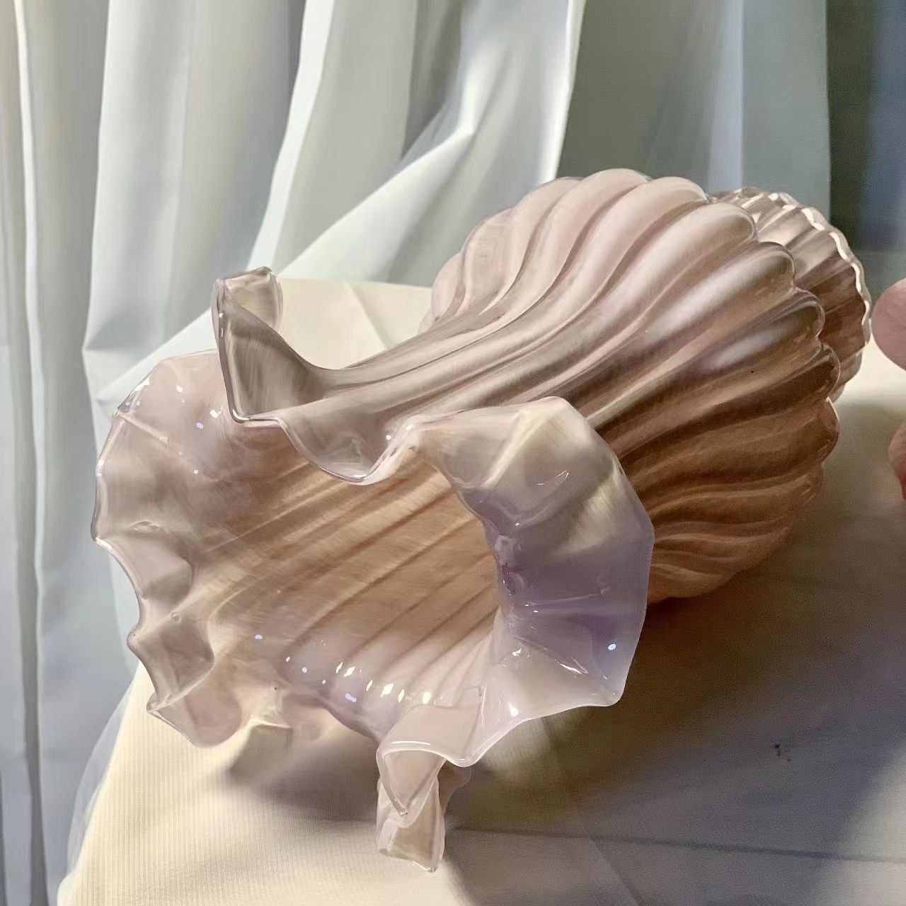 French pleated vase, gentle purple decorative item, living room flower arrangement, high-end feel, vintage Fenton flower vase, relocation gift pic 2