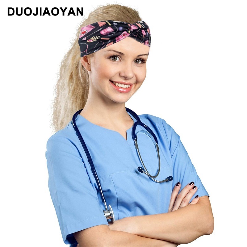 New European and American medical headband, anti-strangling button mask, headscarf, cross stretch printed wide tie headband, medical headscarf pic 11