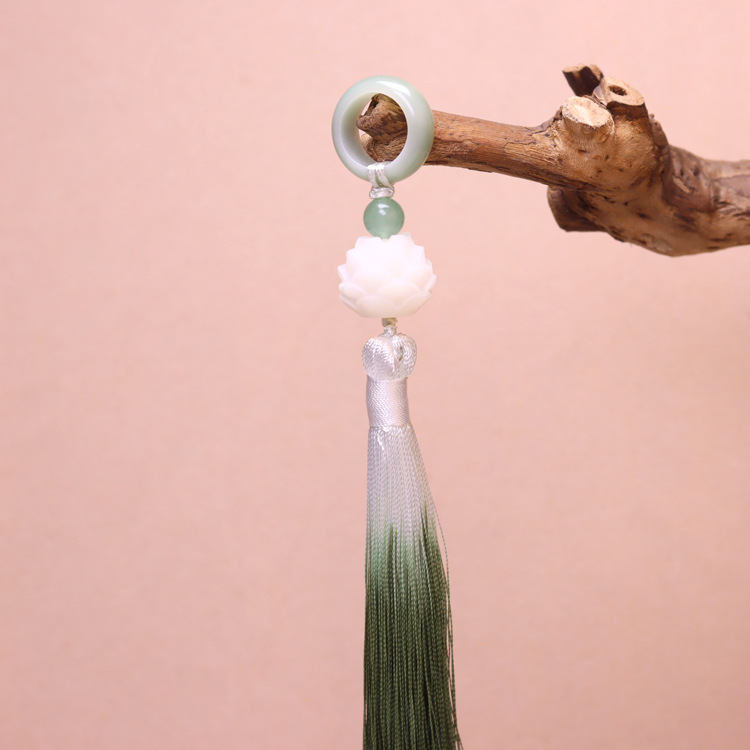 White, yellow and green Bodhi running ring pendant with tassel prayer beads pendant accessory, hand-held pendant with tassel hand-held prayer beads pendant pic 10