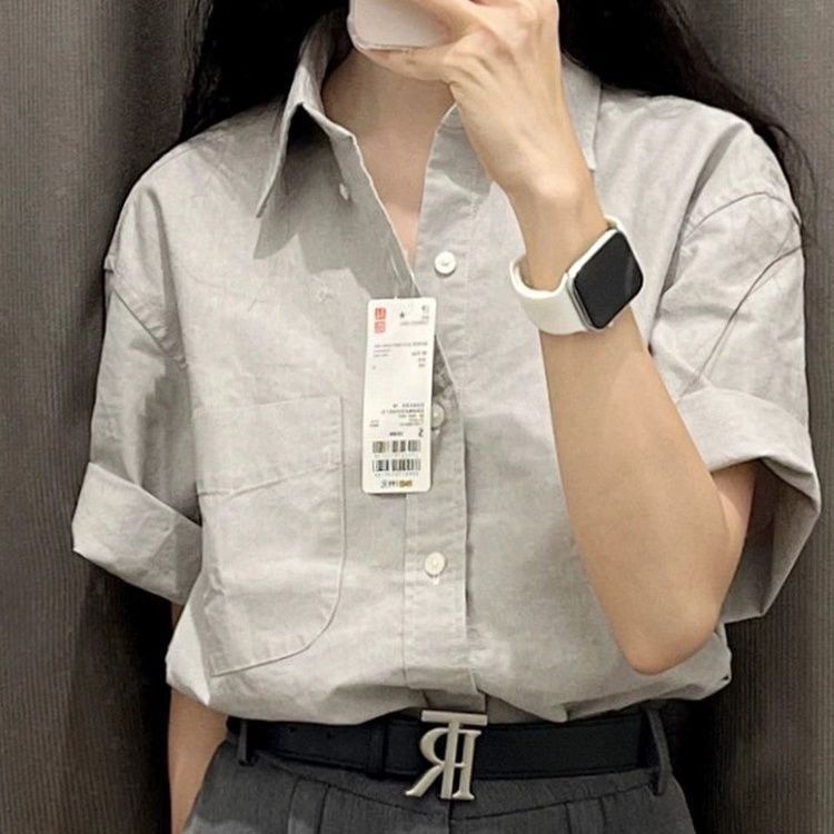 2024新款纯棉短袖衬衫设计夏季感小众宽松法式高级上衣女衬衣潮流详情12