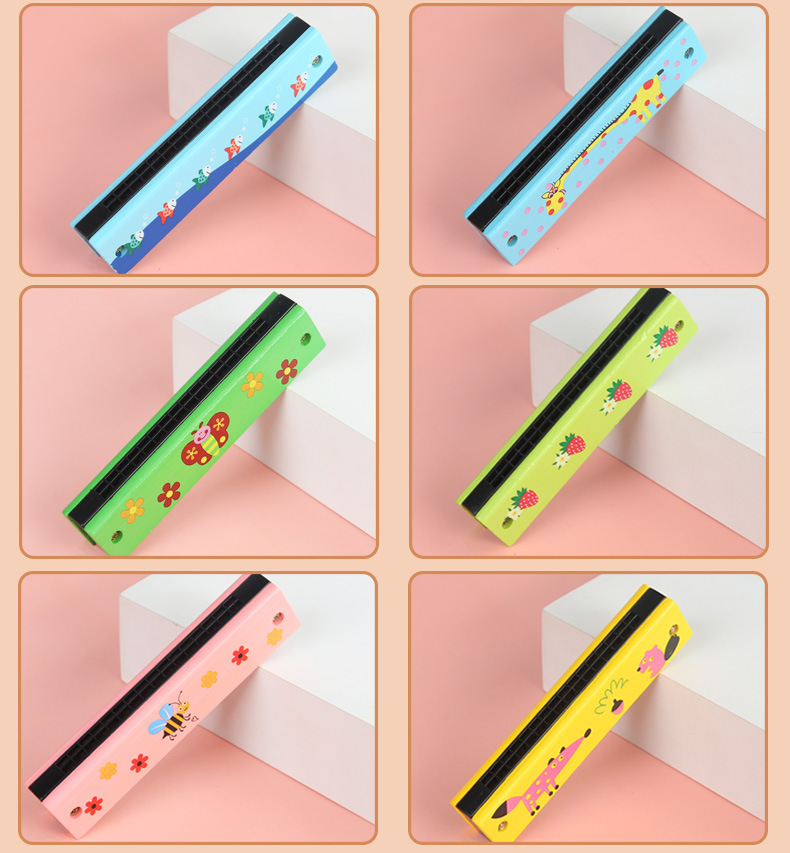 儿童木质口琴学生演奏彩绘双排16孔可吹初学者入门乐器玩具定制详情15