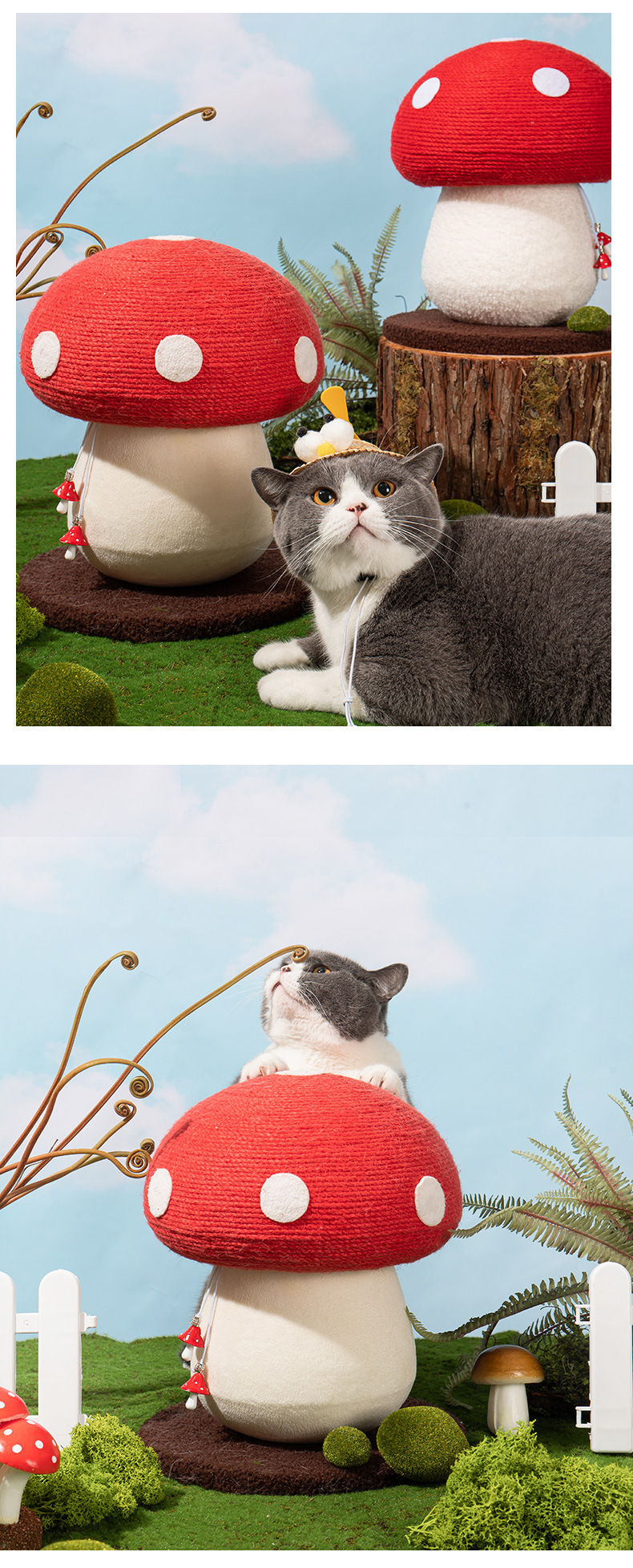 Cat scratch board, Red umbrella, mushroom, sisal, standing cat scratch post, wear-resistant and non-flaking, small cat climbing frame, cat toy pic 8
