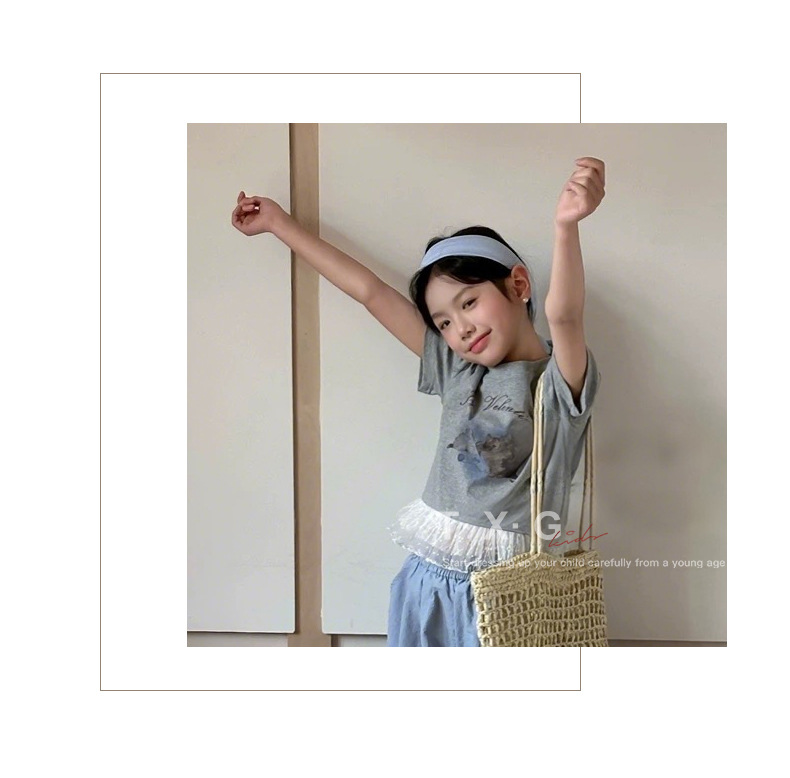 [en stock] korean style niños verano 2026 nueva chica encaje encaje manga corta camiseta chaleco casual casual pic 8
