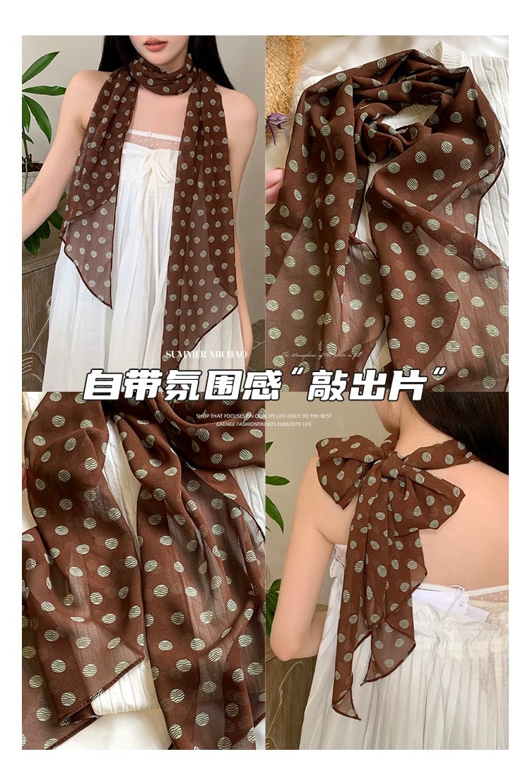 高级感棕色波点丝巾系脖绑发2026新款长条印花春夏薄款装饰飘带女详情10