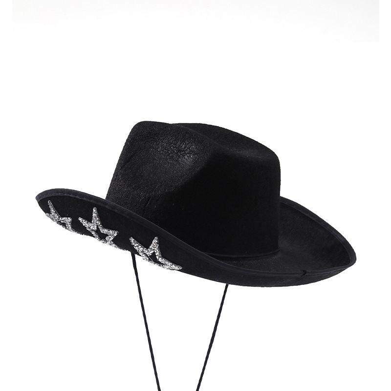 白色镶钻牛仔帽女款时尚奢华五角星礼帽星星亮片表演道具牛仔帽详情1